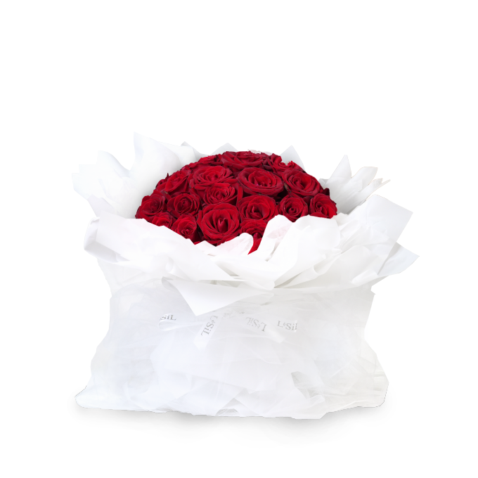 頂級玫瑰花束 - 紅玫瑰（白色包裝） - 33 朵玫瑰