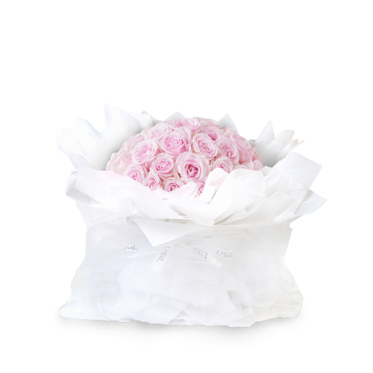 頂級玫瑰花束 - 粉紅玫瑰（白色包裝） - 33 朵玫瑰